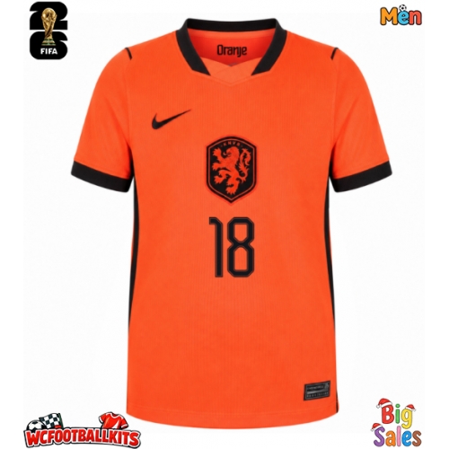 Netherlands Donyell Malen #18 Replica Home Stadium Shirt World Cup 2026 Short Sleeve